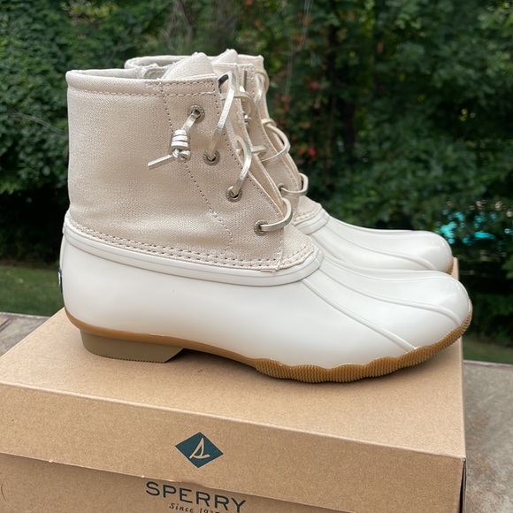 Sperry Topsider Saltwater Boot Ivory w Gold Girls Sz 5 M STK164049 Duck - Picture 13 of 17